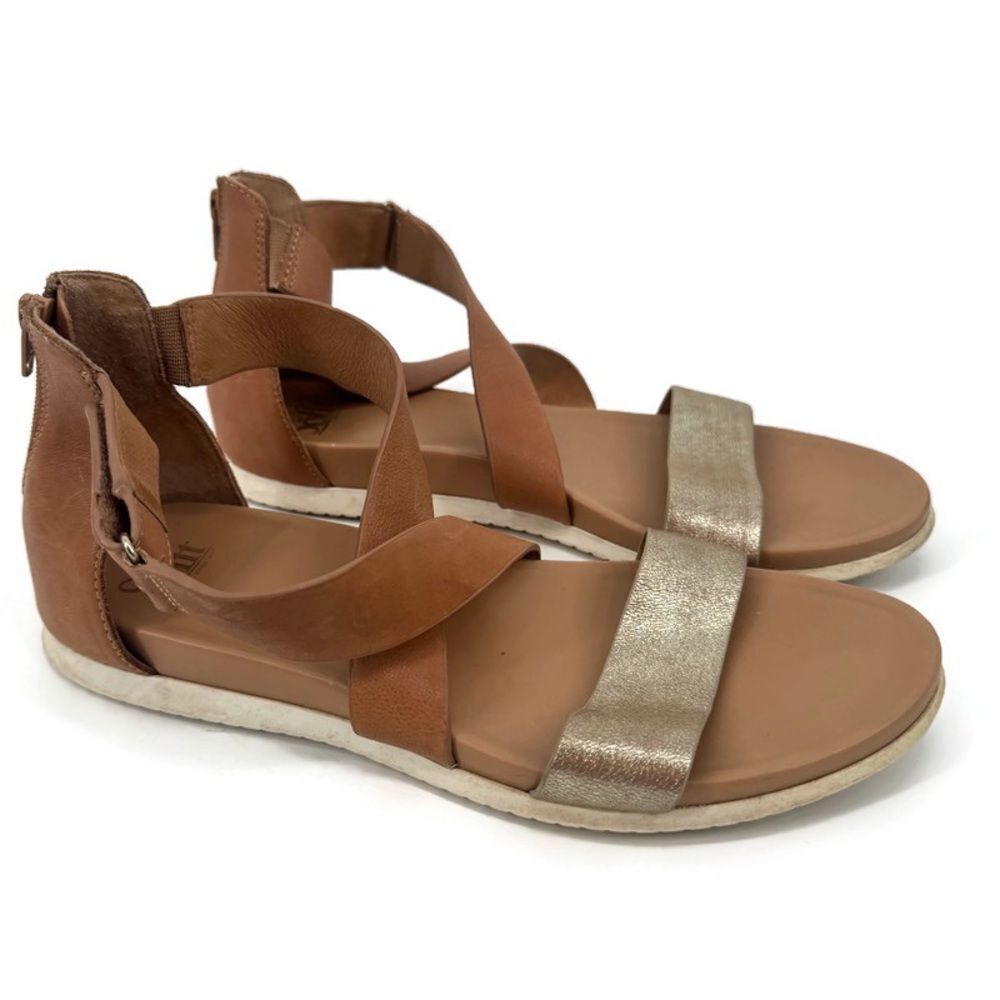 Sofft Womens Fiora Sandal Brown Gold‎ Leather Caged Gladiator Flat Shoe Sz 11